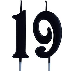 black 19th birthday candle, number 19 years old candles cake topper, boy or girl party decorations, supplies