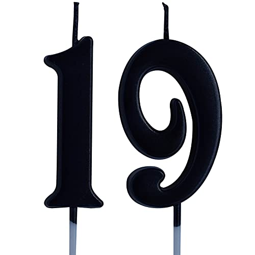 Black 19th Birthday Candle, Number 19 Years Old Candles Cake Topper, Boy Or Girl Party Decorations, Supplies