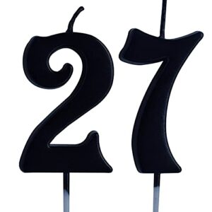 black 27th birthday candle, number 27 years old candles cake topper, woman or man party decorations, supplies