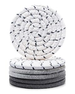 absorbent drink coasters, handmade braided drink coasters, super absorbent heat-resistant coasters for drinks great housewarming gift, coasters for coffee table (dark grey, light grey, beige/grey, 6)