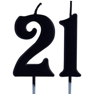 black 21st birthday candle, number 21 years old candles cake topper, boy or girl party decorations, supplies