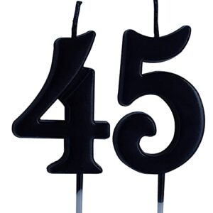 black 45th birthday candle, number 45 years old candles cake topper, woman or man party decorations, supplies