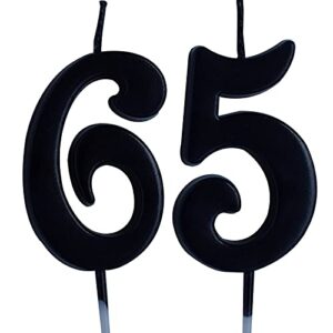 black 65th birthday candle, number 65 years old candles cake topper, woman or man party decorations, supplies