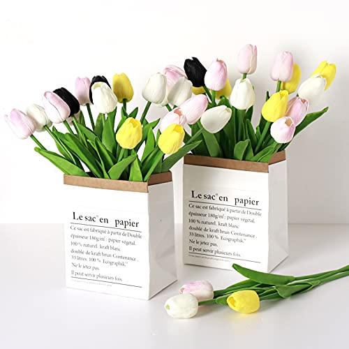 SOJIRUSPA White Tulips Artificial Flowers 20 Pcs Fake Faux Tulips PU Real Touch Tulips Fake Flowers for Home Office Wedding Decor Arrangement Bouquet Faux Flowers for Decoration