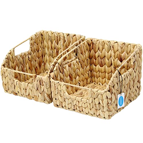 Casaphoria Square Irregular Hyacinth Storage Baskets Natural Hand Woven Water Hyacinth Snacks Basket Durable Rectangular Fruits Baskets with Built-in Handles Towel Toilet Paper Basket，2-Pack