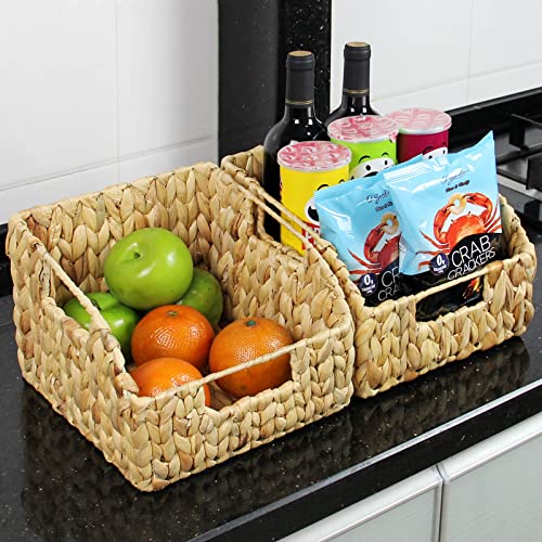 Casaphoria Square Irregular Hyacinth Storage Baskets Natural Hand Woven Water Hyacinth Snacks Basket Durable Rectangular Fruits Baskets with Built-in Handles Towel Toilet Paper Basket，2-Pack