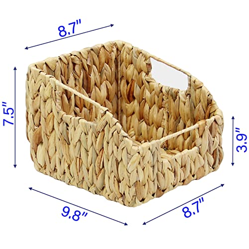 Casaphoria Square Irregular Hyacinth Storage Baskets Natural Hand Woven Water Hyacinth Snacks Basket Durable Rectangular Fruits Baskets with Built-in Handles Towel Toilet Paper Basket，2-Pack