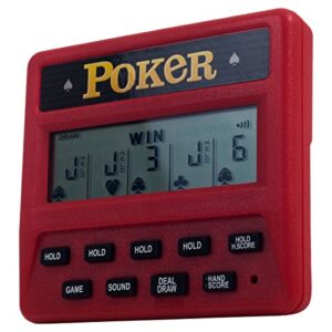 trademark poker 5-in-1 poker game – electronic handheld games including draw, deuces, bonus, 2x bonus, and 2×2 bonus – pocket-sized game for travel, red, 0.625 in long x 3.875 wide x 3.375 in high