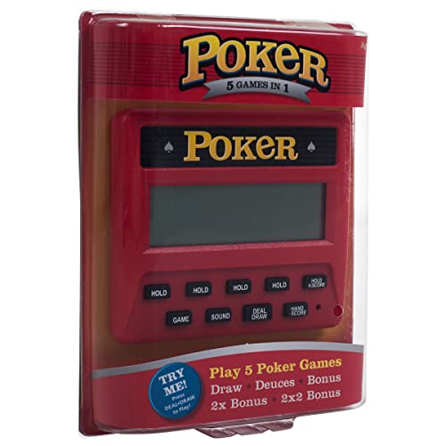 Trademark Poker 5-in-1 Poker Game – Electronic Handheld Games Including Draw, Deuces, Bonus, 2X Bonus, and 2x2 Bonus – Pocket-Sized Game for Travel, Red, 0.625 in Long x 3.875 Wide x 3.375 in high