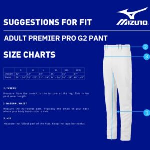 Mizuno Premier Pro Adult Baseball Pants With Hemmed Open Bottom, White, Small