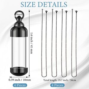 4 Vial Necklace Pendant Set Include 4 Stainless Steel Glass Openable Container Vial Tube Urn Keepsake Cremation Memorial Ashes Holder 4 Snake Chain Necklace for DIY Jewelry Making (Black)