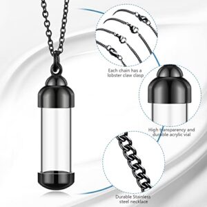 4 Vial Necklace Pendant Set Include 4 Stainless Steel Glass Openable Container Vial Tube Urn Keepsake Cremation Memorial Ashes Holder 4 Snake Chain Necklace for DIY Jewelry Making (Black)