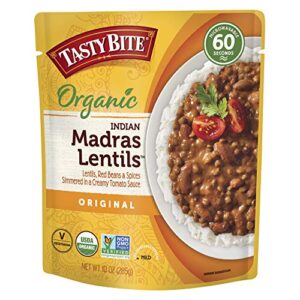 tasty bite organic indian madras lentils, microwaveable ready to eat entree, 10 ounce (pack of 6)