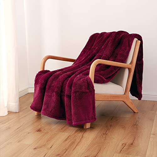 Berkshire Blanket Extra-Fluffy Throw | Soft Fluffy Ultra Plush Solid Throw | Wine | 55" x 70"