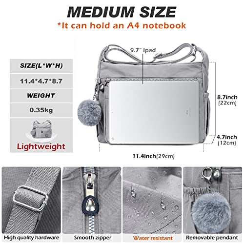 Women Shoulder Handbag RFID Roomy Crossbody Purse Multiple Pockets Bag Ladies Fashion Tote Top Handle Satchel (Silver Grey)