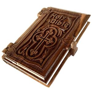 hand carved walnut wood holy bible english easy to read version 8.6″ 1040 pages wood cover bible