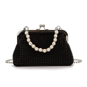 sukutu women luxury full rhinestone shoulder bag noble kiss lock crystal messenger bag clutch handbag with pearl beaded chain
