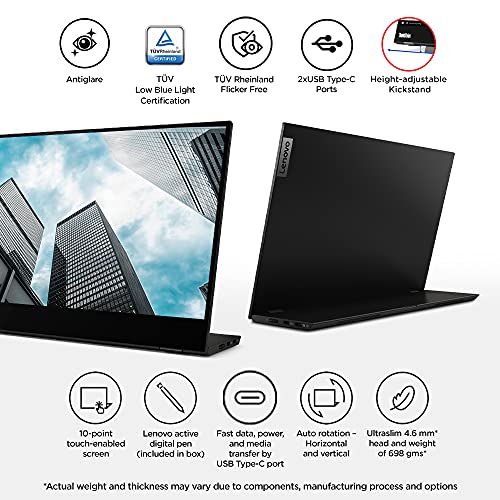 ThinkVision M14t USB-C Mobile Monitor with Touch Screen - Black