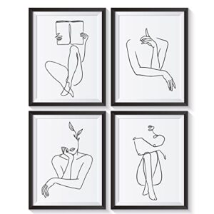 bellowdeer woman body line art wall decor art prints set of 4, minimalist wall art posters, home decor for women bedroom living room office decoration wall art, 8 x 10 inch, unframed