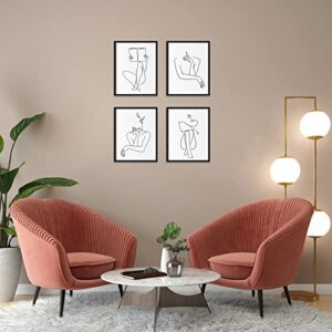 BELLOWDEER Woman Body Line Art Wall Decor Art Prints Set of 4, Minimalist Wall Art Posters, Home Decor for Women Bedroom Living Room Office Decoration Wall Art, 8 x 10 Inch, Unframed