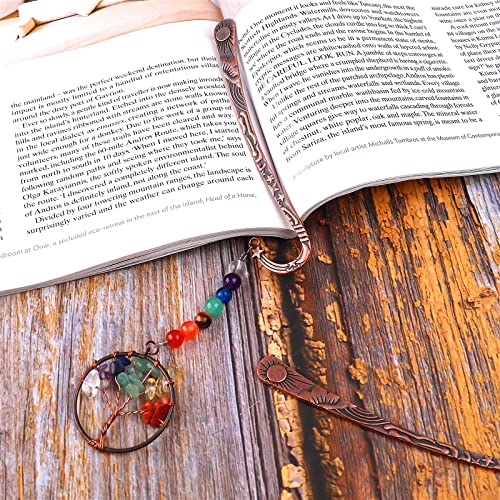 Metal Bookmarks For Women Crystal Bookmark 7 Chakra Vintage Bookmarks Tree Of Life Bookmarks For Book Lovers Book Markers Healing Stone Beading Bookmarks Tumbled Gemstones Student Office Present(1PCS)