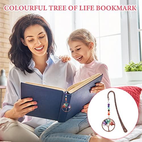 Metal Bookmarks For Women Crystal Bookmark 7 Chakra Vintage Bookmarks Tree Of Life Bookmarks For Book Lovers Book Markers Healing Stone Beading Bookmarks Tumbled Gemstones Student Office Present(1PCS)