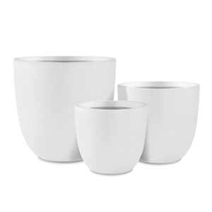 kante 18″, 14″, and 10″ w pure white concrete round planters (set of 3), outdoor indoor modern planter pots, lightweight, weather resistant, seamless with drainage hole (rc0050abc-c80011)