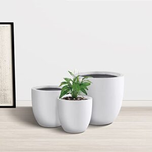 Kante 18", 14", and 10" W Pure White Concrete Round Planters (Set of 3), Outdoor Indoor Modern Planter Pots, Lightweight, Weather Resistant, Seamless with Drainage Hole (RC0050ABC-C80011)