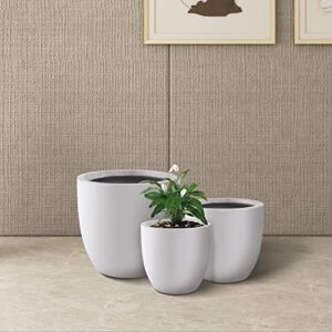 Kante 18", 14", and 10" W Pure White Concrete Round Planters (Set of 3), Outdoor Indoor Modern Planter Pots, Lightweight, Weather Resistant, Seamless with Drainage Hole (RC0050ABC-C80011)