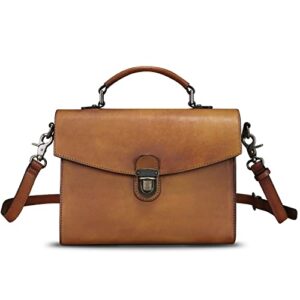 genuine leather satchel purse for women vintage handmade top handle handbag retro designer crossbody bag (brown)
