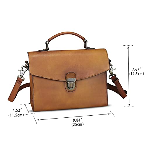 Genuine Leather Satchel Purse for Women Vintage Handmade Top Handle Handbag Retro Designer Crossbody Bag (Brown)