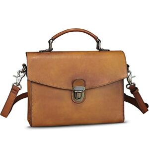 Genuine Leather Satchel Purse for Women Vintage Handmade Top Handle Handbag Retro Designer Crossbody Bag (Brown)