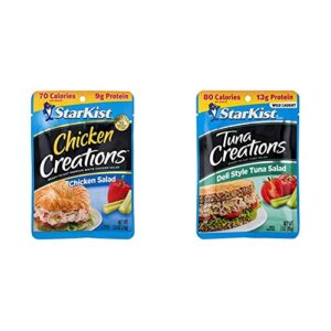 starkist chicken creations, chicken salad, 2.6 oz pouch (pack of 12) & tuna creations deli style tuna salad, 3 oz pouch (pack of 12) (packaging may vary)
