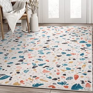 Terazzo Collection TER100A Mid Century Style Terracotta Teal Area Rug Cream 4' x 6'