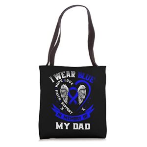 i wear blue in memory of my dad colon cancer awareness tote bag