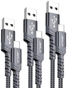 usb-c cable 3a fast charging, jsaux 3-pack (10ft+6.6ft+3.3ft)usb a to type c charge nylon braided cord compatible with samsung galaxy s20 s10 s9 s8 plus note 10 9 8,ps5 controller,usb c charger(grey)