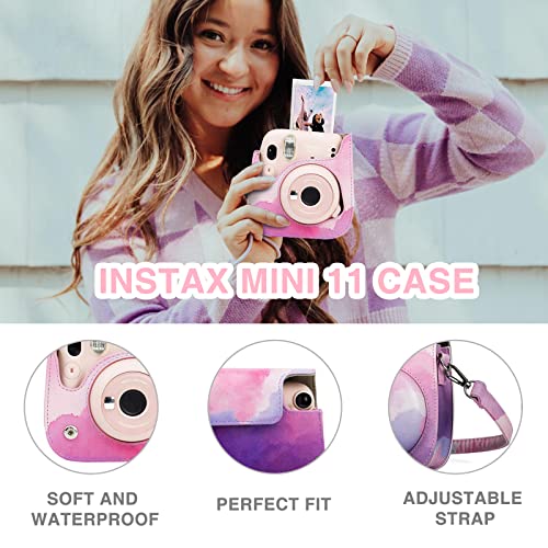 WOGOZAN Case Accessories Kit for Fujifilm Instax Mini 11 Instant Film Camera - Protective Leather Bag Cover with Shoulder Strap - Dream Cloud