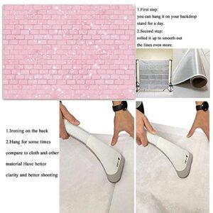 Retro Pink Glitter Brick Wall Photography Backdrop Girl Happy Birthday Party Photo Background Baby Shower Bridal Shower Wedding Newborn Banner Cake Table Decorations Photo Booth Props 7x5ft