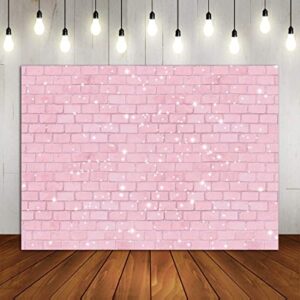 Retro Pink Glitter Brick Wall Photography Backdrop Girl Happy Birthday Party Photo Background Baby Shower Bridal Shower Wedding Newborn Banner Cake Table Decorations Photo Booth Props 7x5ft