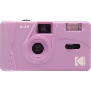 kodak m35 35mm film camera (purple) – focus free, reusable, built in flash, easy to use