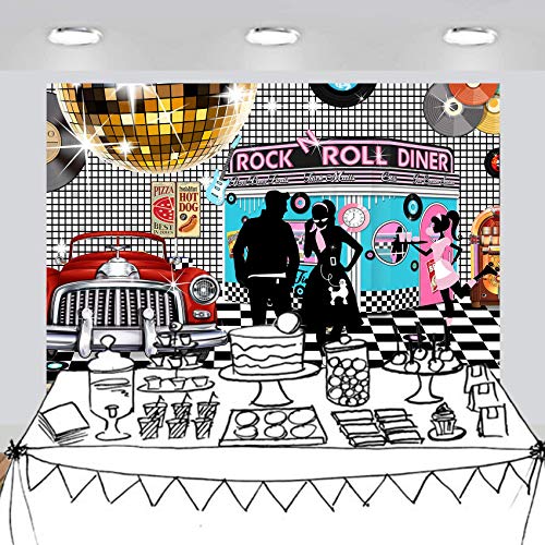 50s Diner Backdrop Large Banner Decoration Dessert Table Background Photobooth Prop 7x5feet