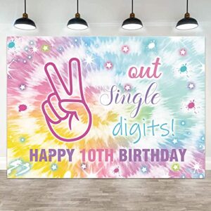 hilioens 7×5ft out single digits happy 10th birthday backdrop tie dye rainbow girls birthday i’m 10 background for photography girls tenth birthday party banner decorations