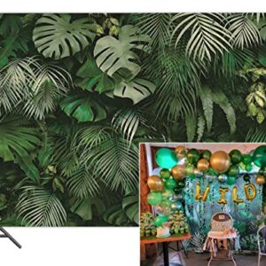 8x6ft Green Tropical Palm Leaves Picture Photography Backdrop Jungle Safari Plants Photo Background for Hawaiian Luau Party Decor Banner Birthday Baby Shower Supplies