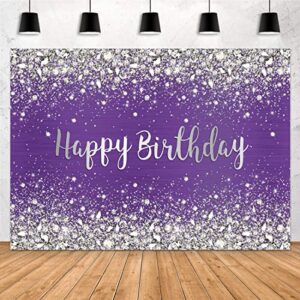 aperturee 7x5ft glitter purple diamonds happy birthday backdrop shinning silver bokeh dots women girls photography background sweet 16 party decorations cake table banner supplies photo booth studio