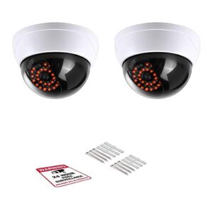 inkeci simulated surveillance cameras, dummy security camera, fake cameras cctv surveillance systemwith realistic simulated leds,for home security warning sticker outdoor/indoor use (2pack)