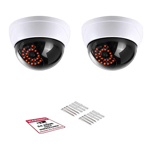 INKECI Simulated Surveillance Cameras, Dummy Security Camera, Fake Cameras CCTV Surveillance Systemwith Realistic Simulated LEDs,for Home Security Warning Sticker Outdoor/Indoor Use (2pack)