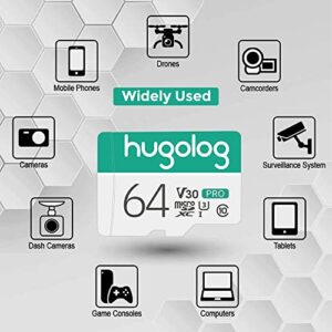 Hugolog 64GB Micro SD Card, Micro SDXC UHS-I Memory Card – 95MB/s,633X,U3,C10, Full HD Video V30, A1, FAT32, High Speed Flash TF Card P500 for Phone/Tablet/PC/Computer