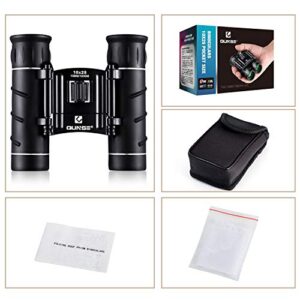 QUNSE Mini Pocket Small Binoculars, 10x25 Bird Watching Compact Folding Binoculars with Waterproof for Adults/Kids/Travelling/Sightseeing/Hunting