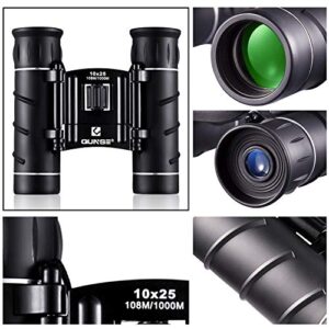 QUNSE Mini Pocket Small Binoculars, 10x25 Bird Watching Compact Folding Binoculars with Waterproof for Adults/Kids/Travelling/Sightseeing/Hunting