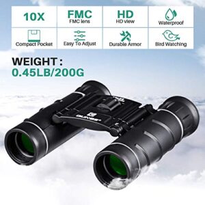 QUNSE Mini Pocket Small Binoculars, 10x25 Bird Watching Compact Folding Binoculars with Waterproof for Adults/Kids/Travelling/Sightseeing/Hunting